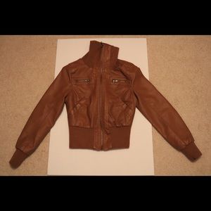 Cropped Faux Leather Jacket (Brown)